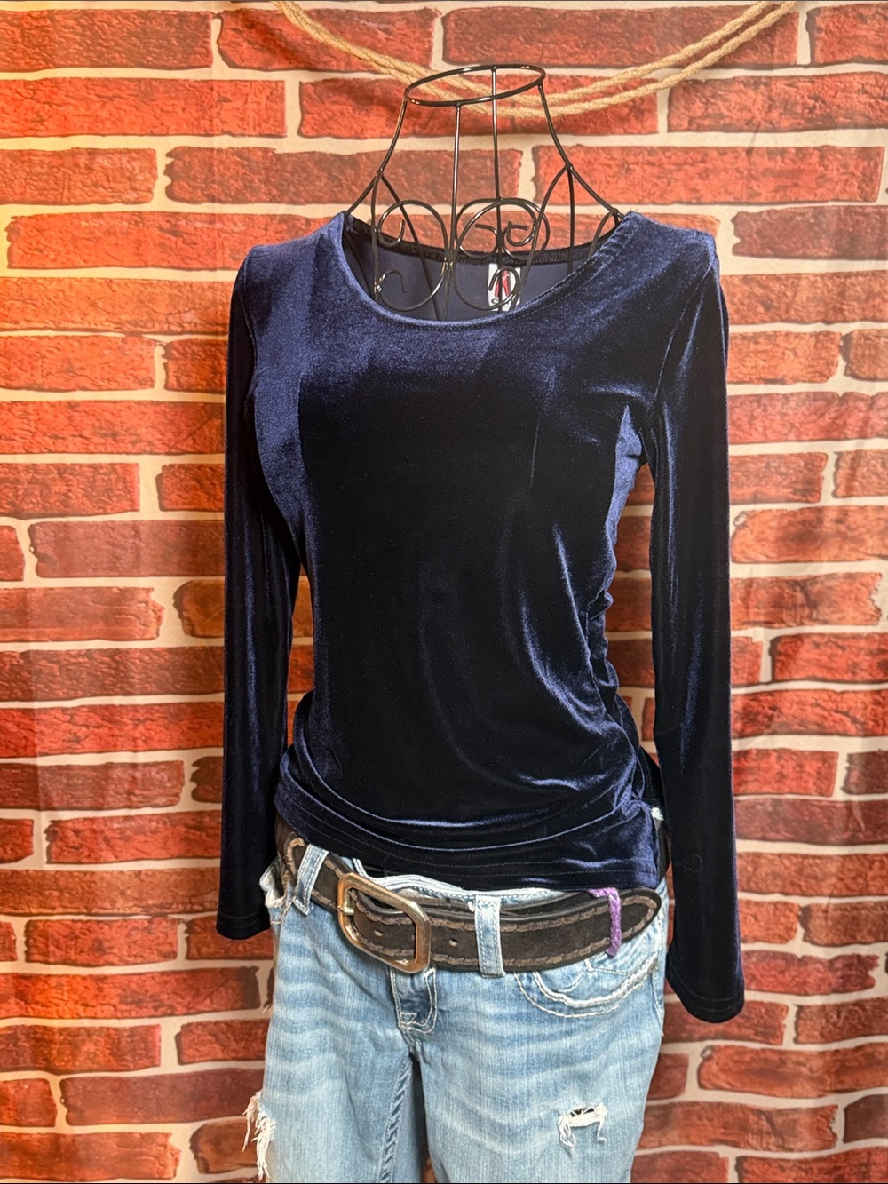 👚 CLIP Velvet Long Sleeve Top Y2K — Blue Jewel Tone — Sz Small / E